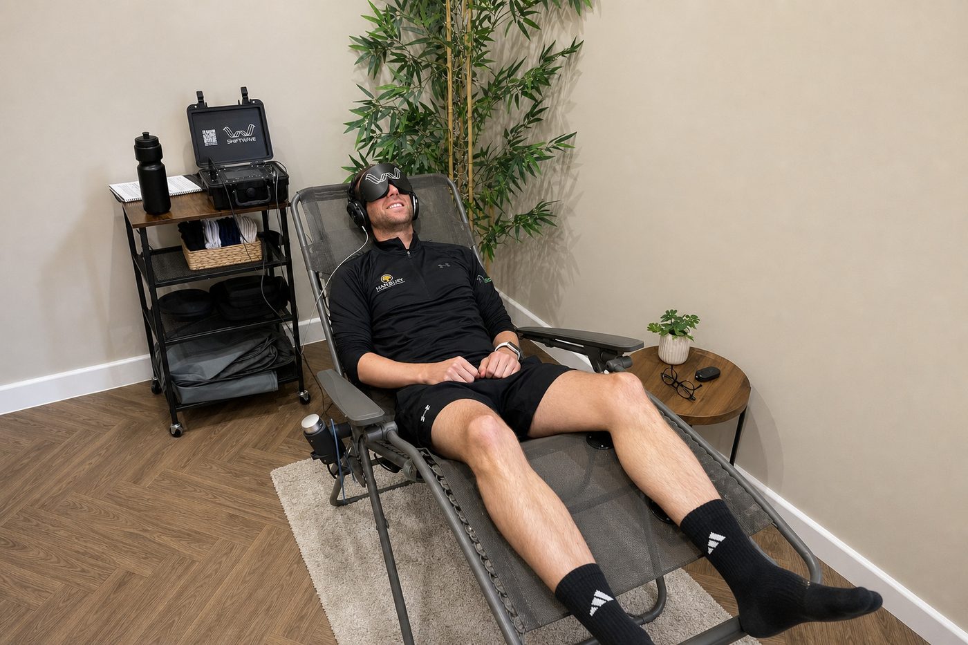 A client resting in the Shiftwave recovery chair at Hanbury Health, Milton Keynes.