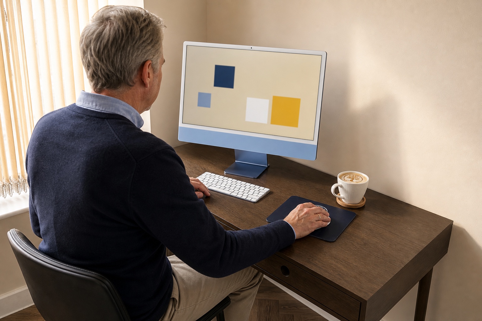 A client completing a computer-based cognitive assessment at Hanbury Health, Milton Keynes.